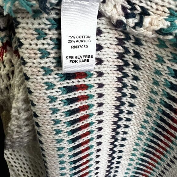 C Est 1946 NWT Cardigan Long Fringe Open Front Cream W/stripes Accent,Large - Picture 7 of 7